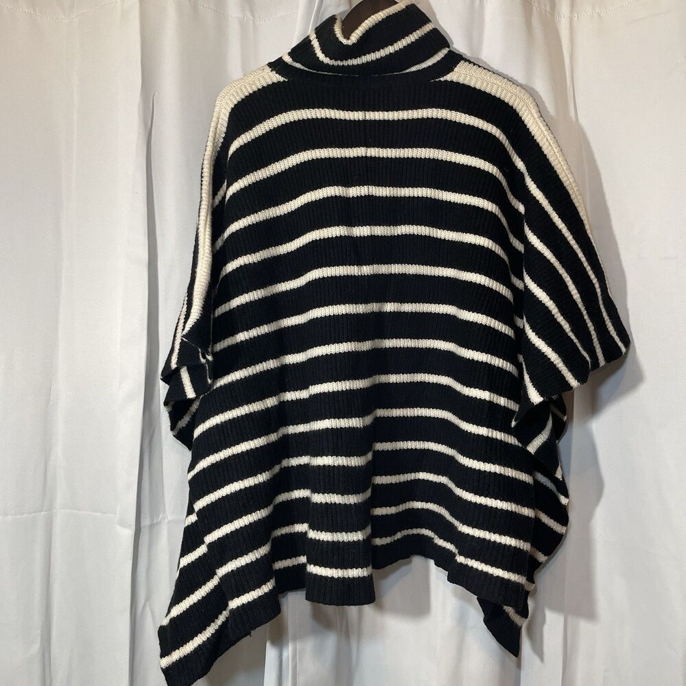 Tuckernuck Black/Cream‎ Striped Soft Wool Poncho One Size